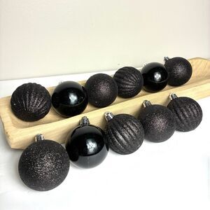 11 Pc Black Mix Solid Glitter  Shatterproof Dark Christmas Ball Ornaments 3”